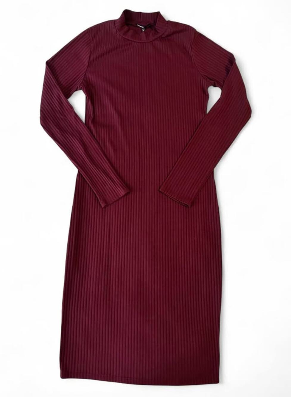 Love Culture Burgundy Ribbed Long Sleeve Midi Dress Large